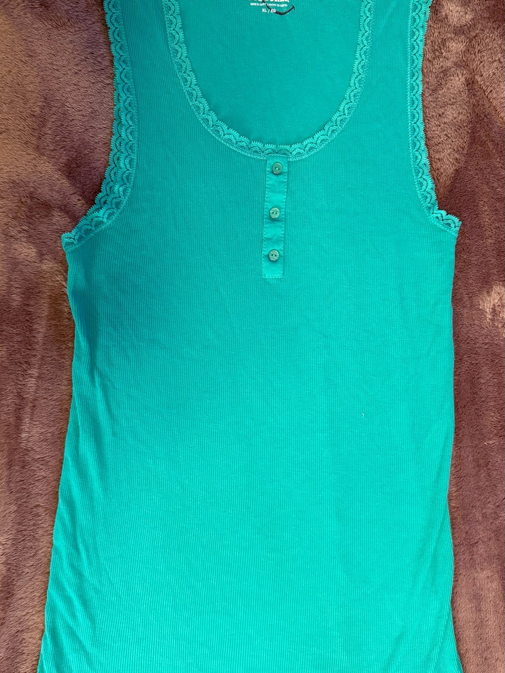 Joe Boxer Turquoise Lace-Trim Tank with Button Placket